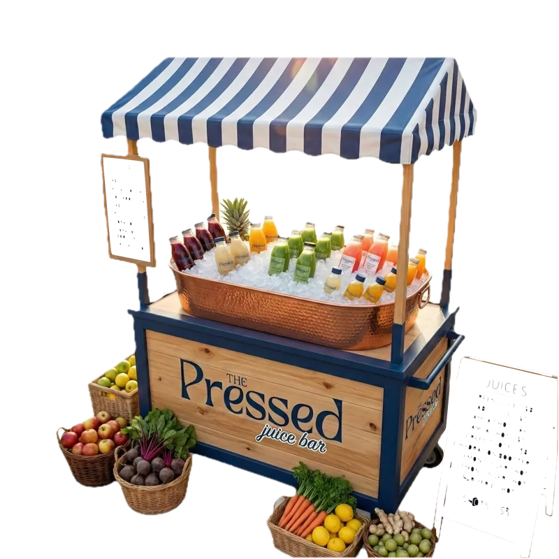 The Pressed Juice Bar juice cart serving fresh cold pressed juice across Ernakulam Kochi Kerala